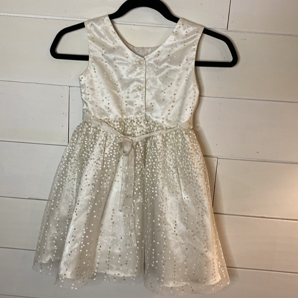 Jona Michelle Gold and Ivory Formal Kids Dress. Button & tie. Sz 5. Polka dot. - Picture 5 of 16